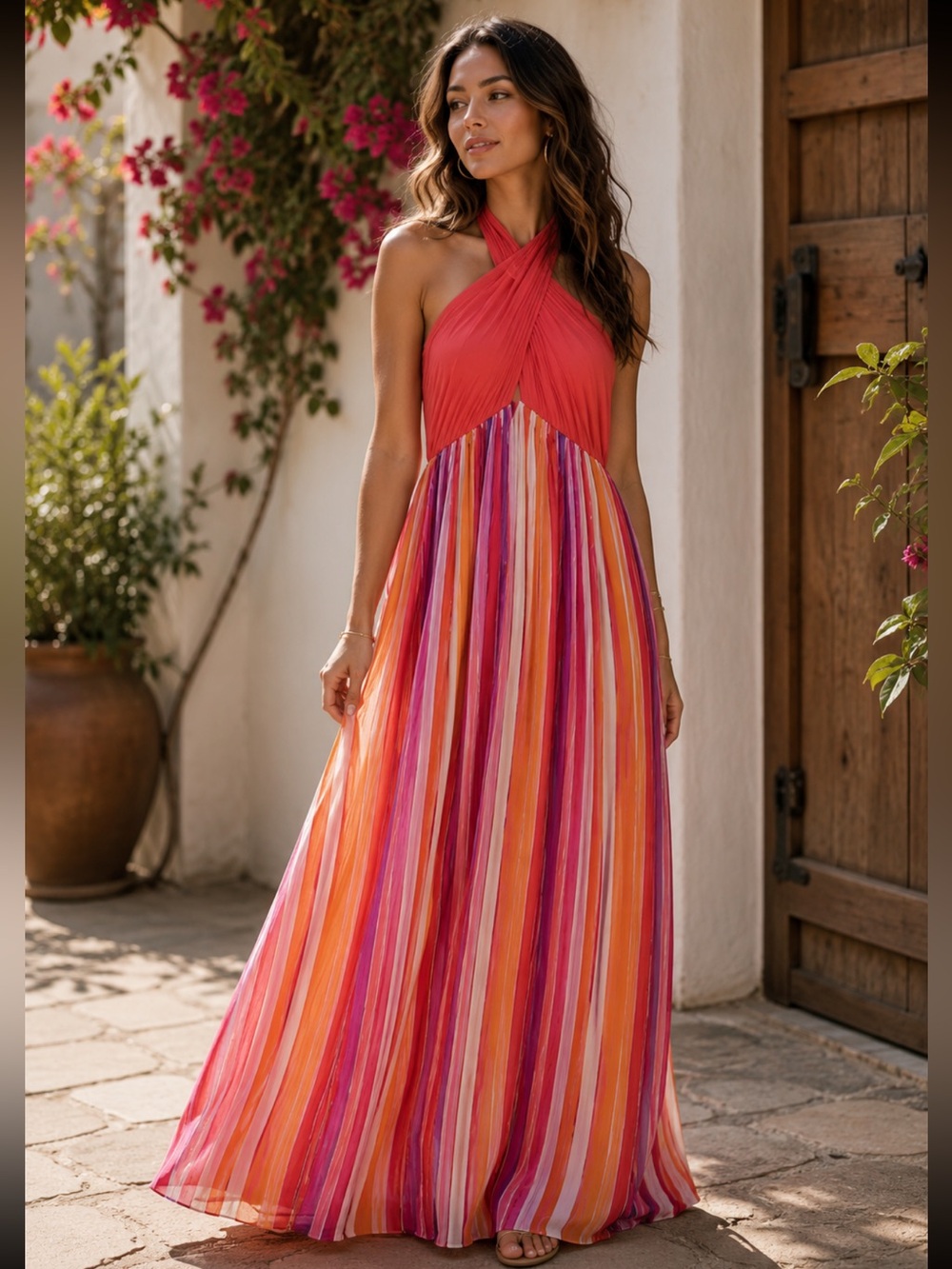 Elegant Multicolor Halter Maxi Dress